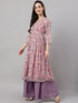 Women's Pink Chiffon Lurex Floral Printed Flared Kurta